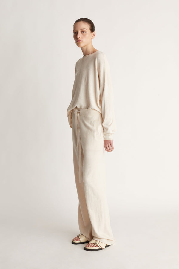 Cotton Cashmere Wide Leg Pant in Oat