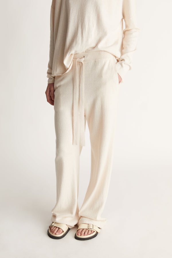 Cotton Cashmere Wide Leg Pant in Oat