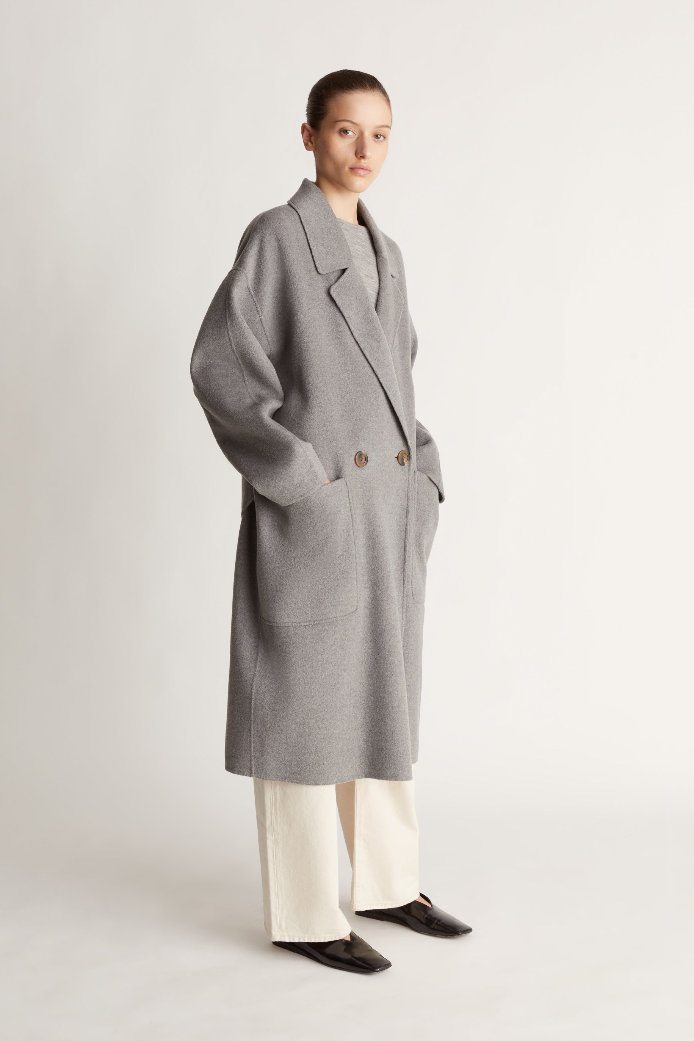 Florentine Cashmere Cocoon Coat in Grey Marle
