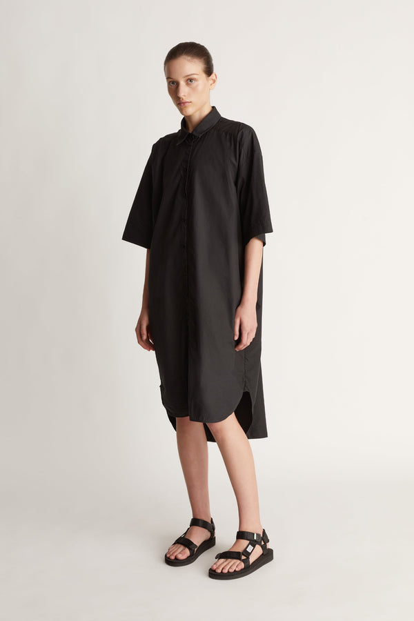 LM Poplin Short Sleeve Shirt Dress Black