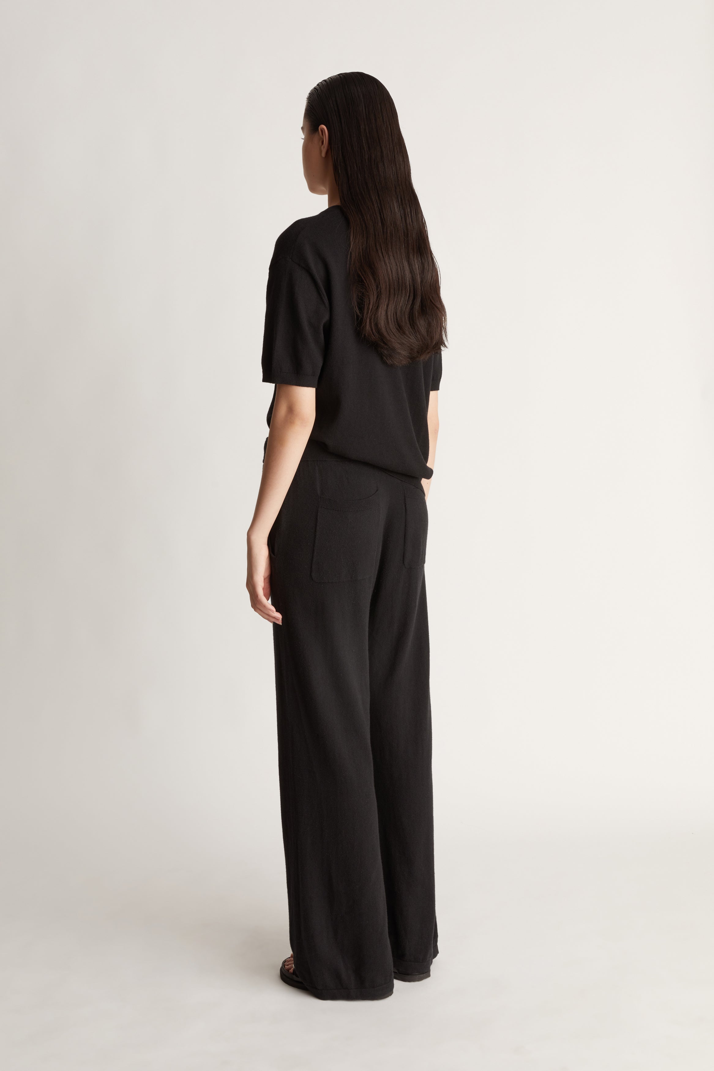 Cotton Cashmere Wide Leg Pant in Black