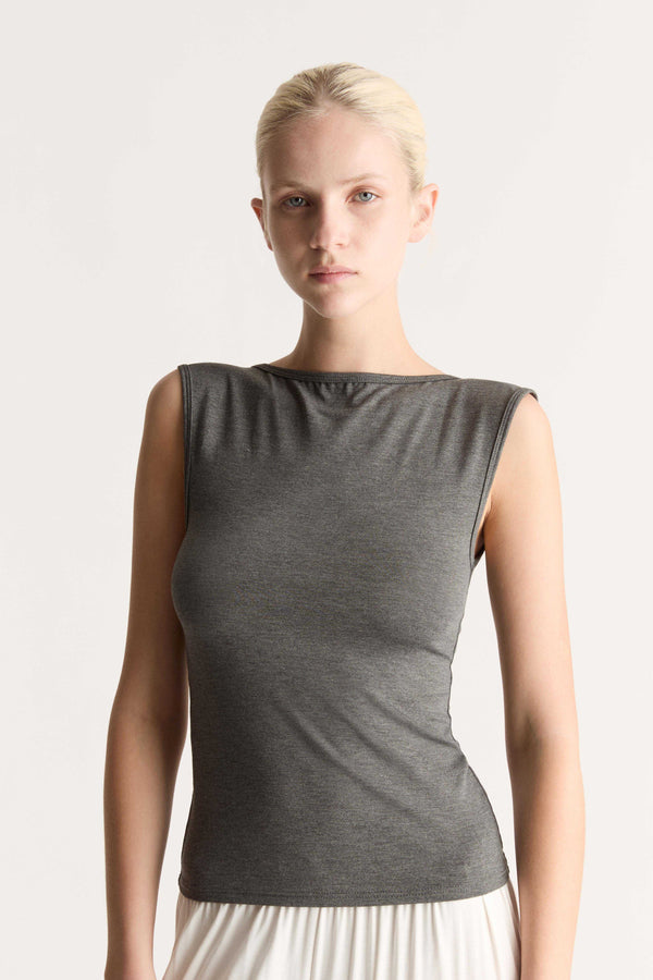 Recline Bateau Sleeveless Tank in Charcoal