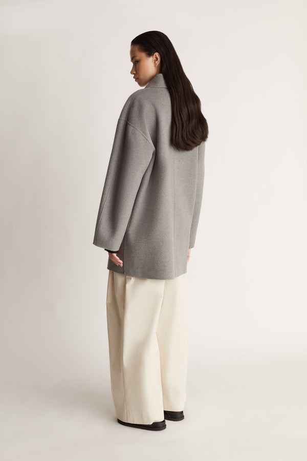Florentine Cashmere Pea Coat in Grey Marle