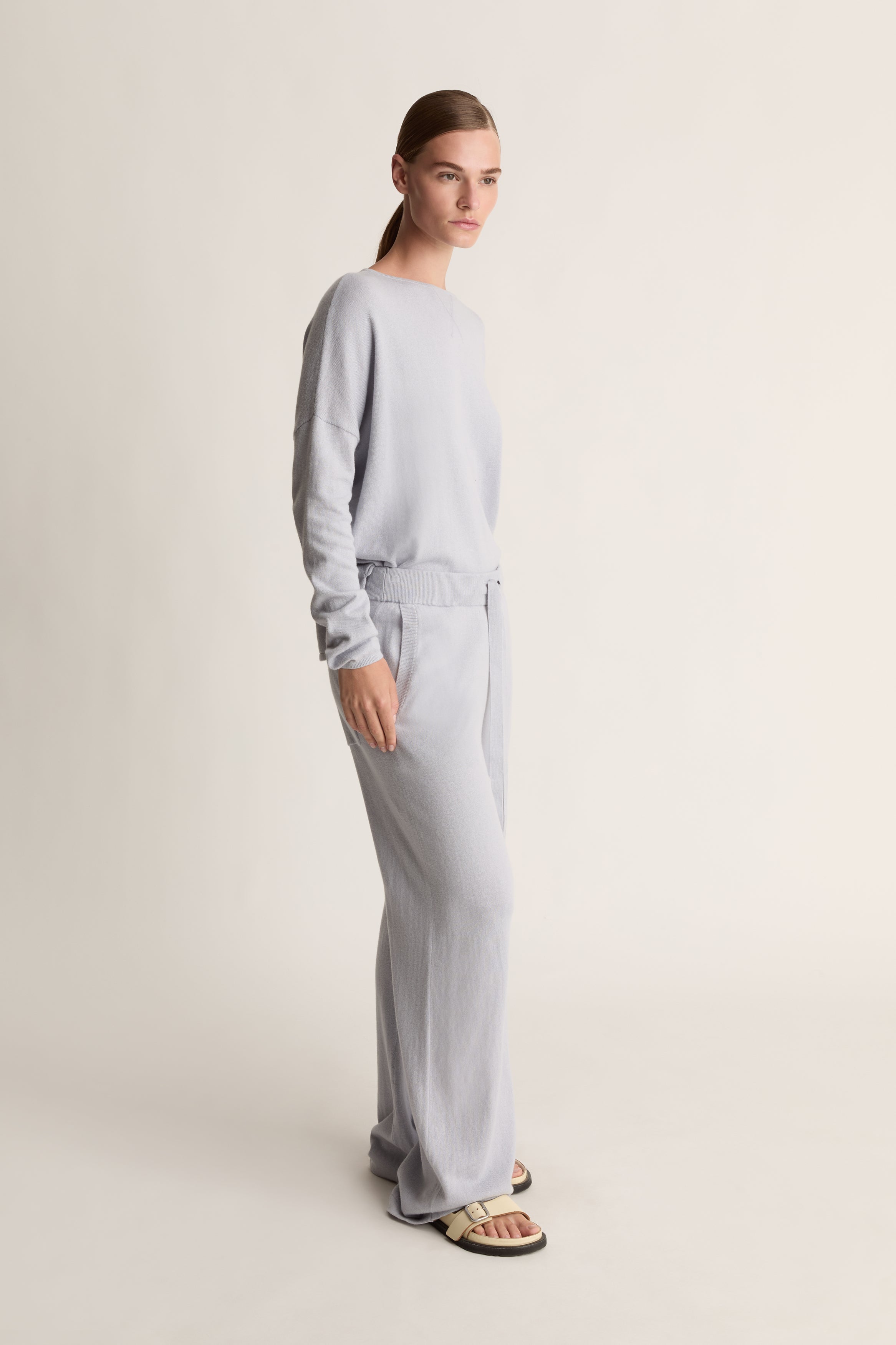 Cotton Cashmere Wide Leg Pant