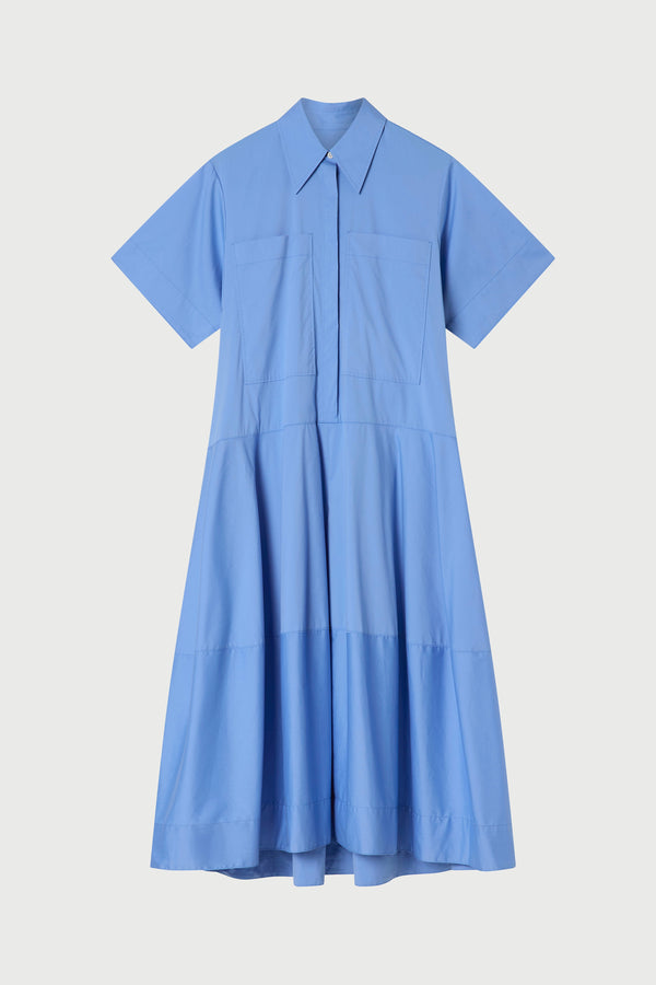 Blue dress with short sleeves on a white background