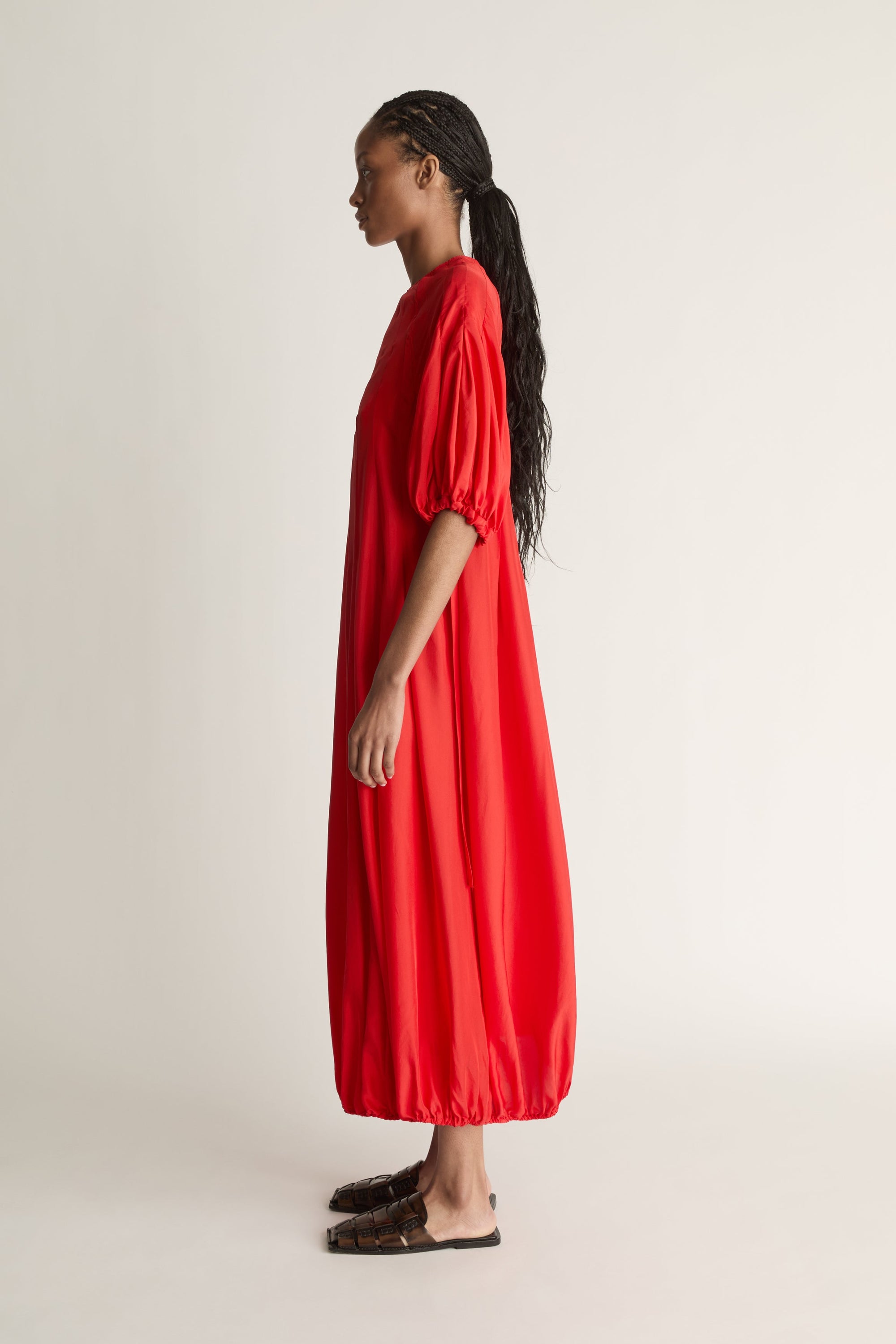 lee mathews silk dress Silk-satin midi dress in orange - Lee Mathews