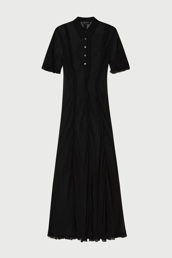 Black dress with sheer sleeves on a white background