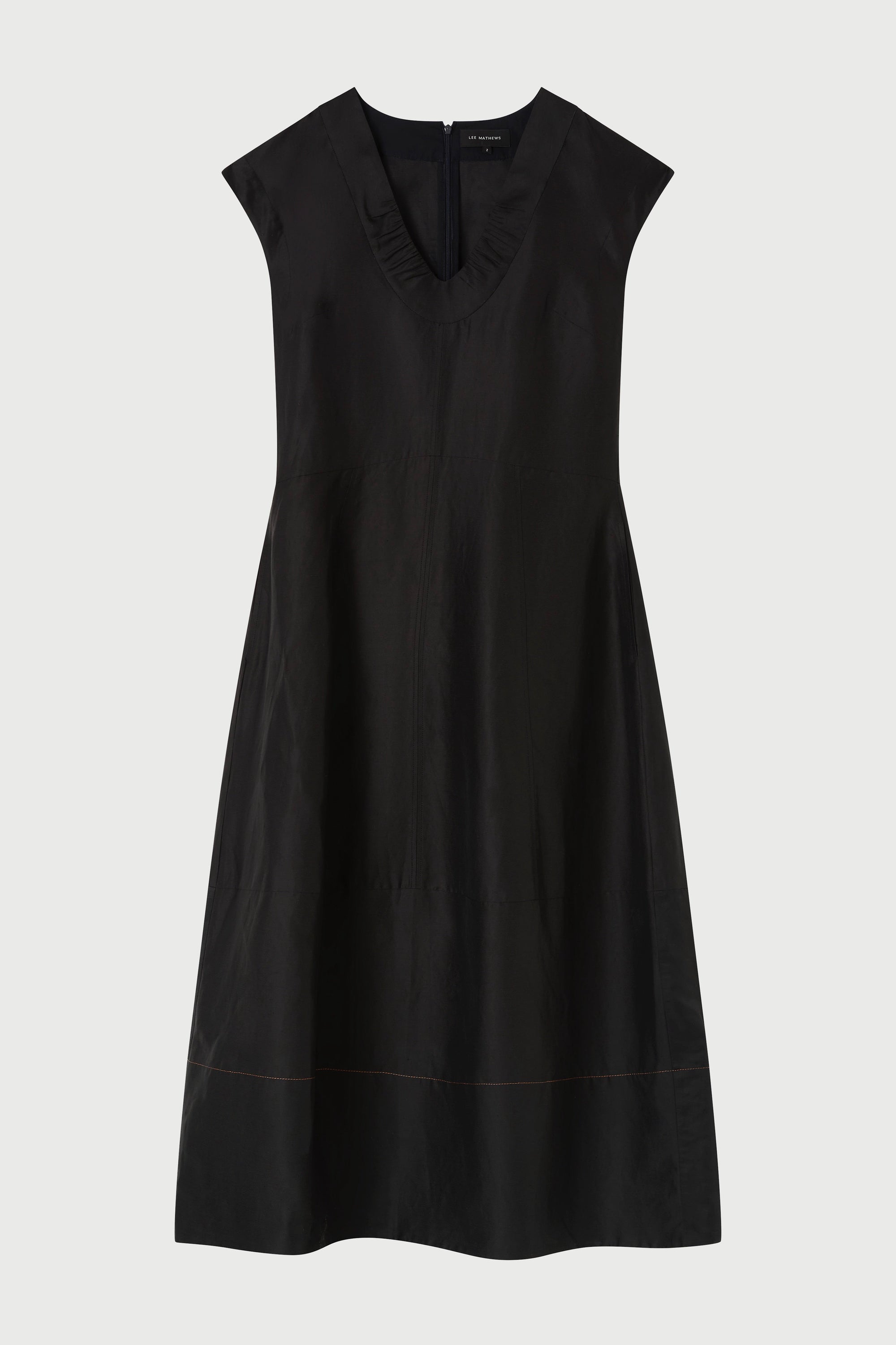 Black sleeveless dress on a white background
