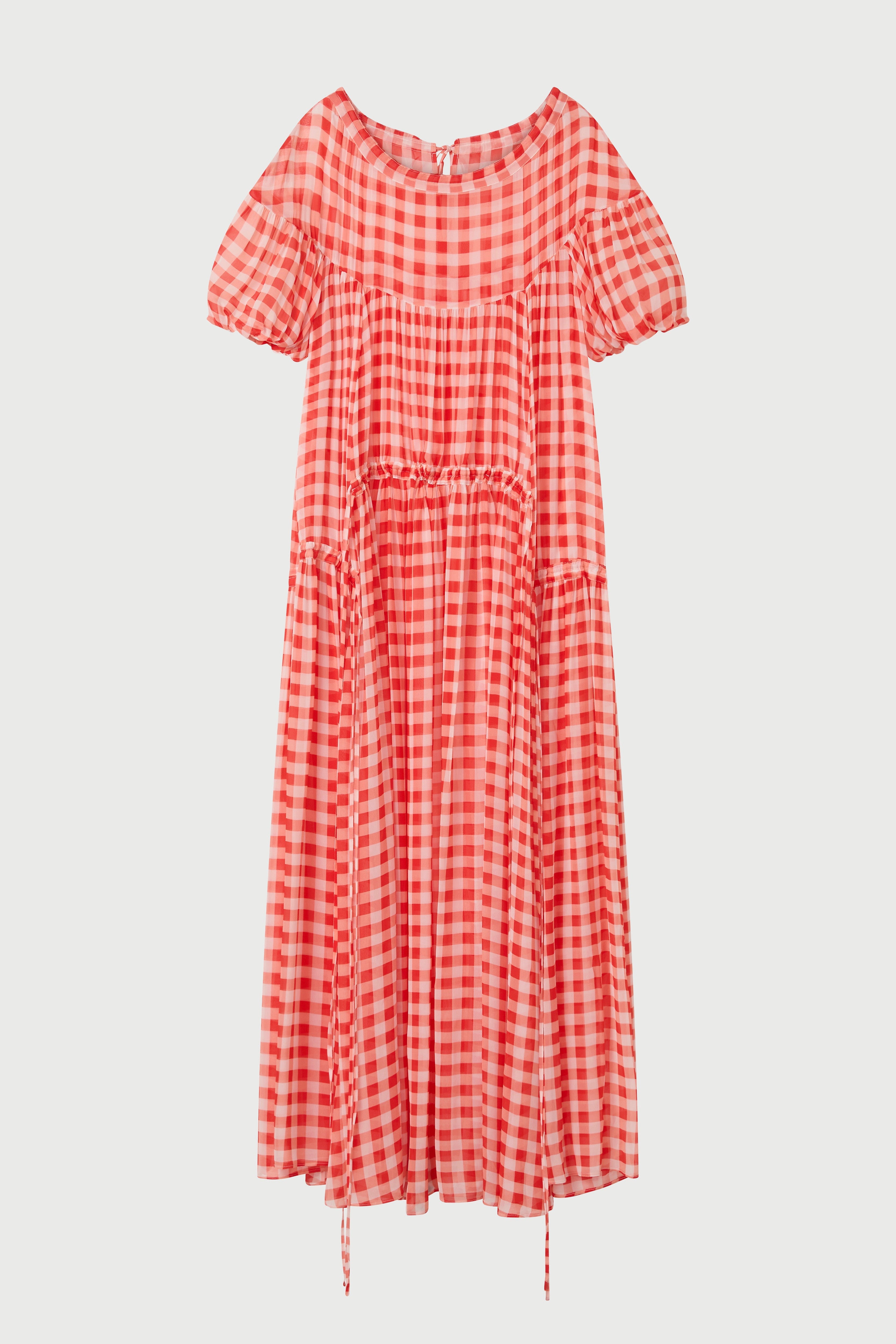 Red and white checkered dress on a light gray background