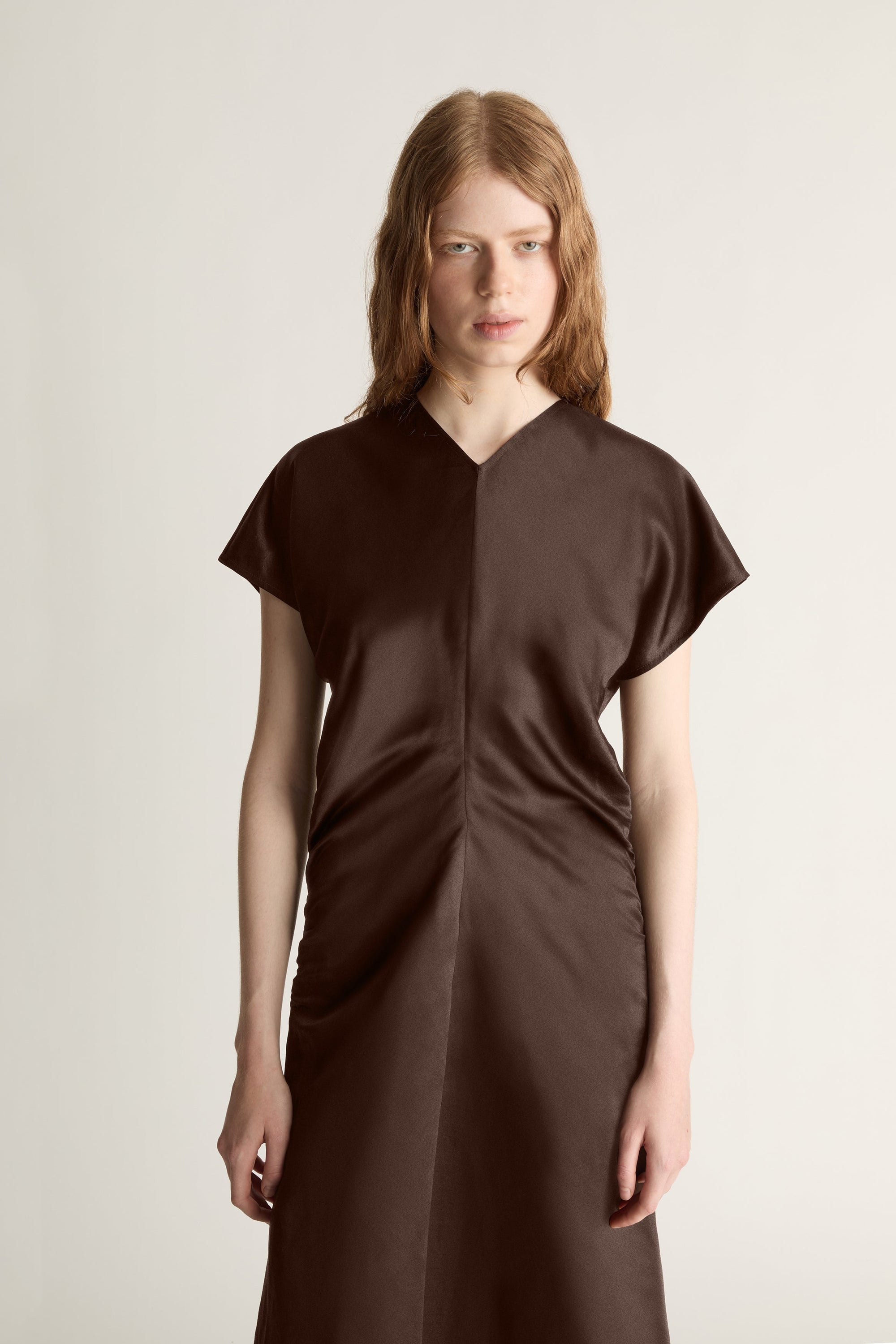 brown linen mini dress Adley Soft Satin Maxi Dress – Brown Satin Evening Gown L (12) main image 1