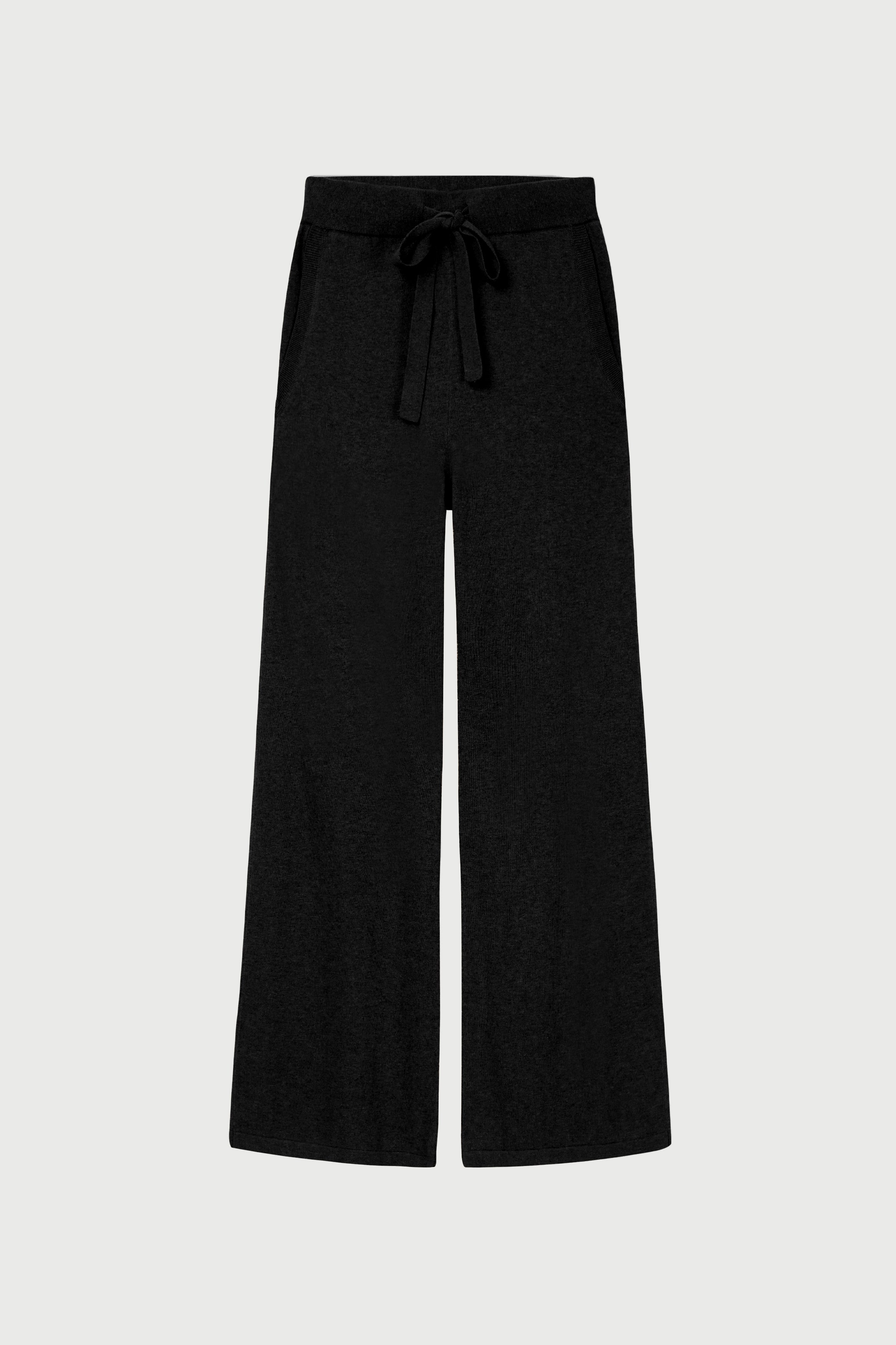 Cotton Cashmere Wide Leg Pant in Black