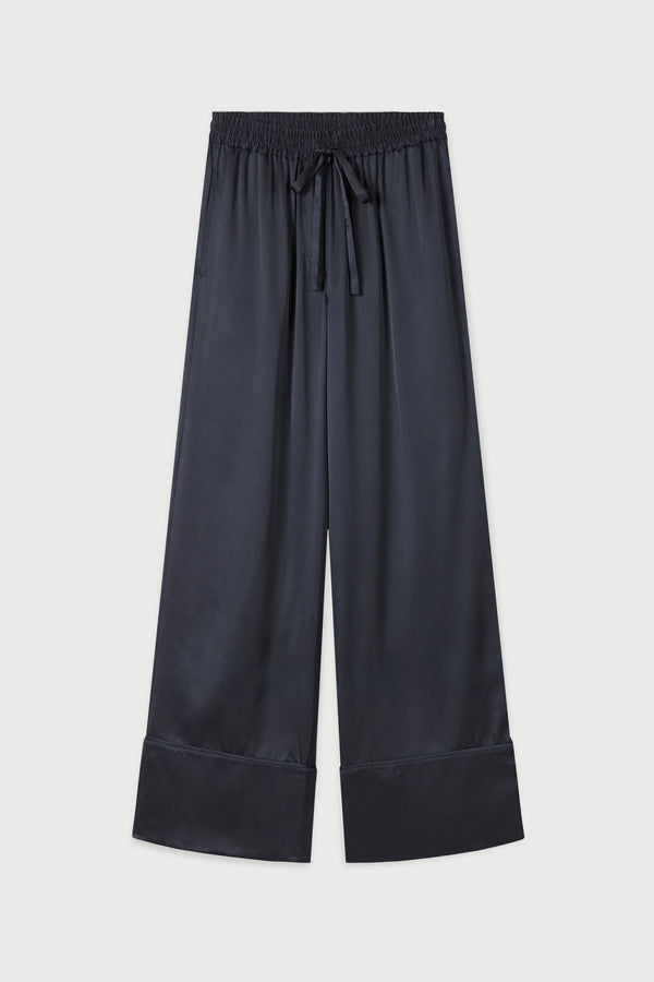 Stella silk satin pant in midnight 100% silk