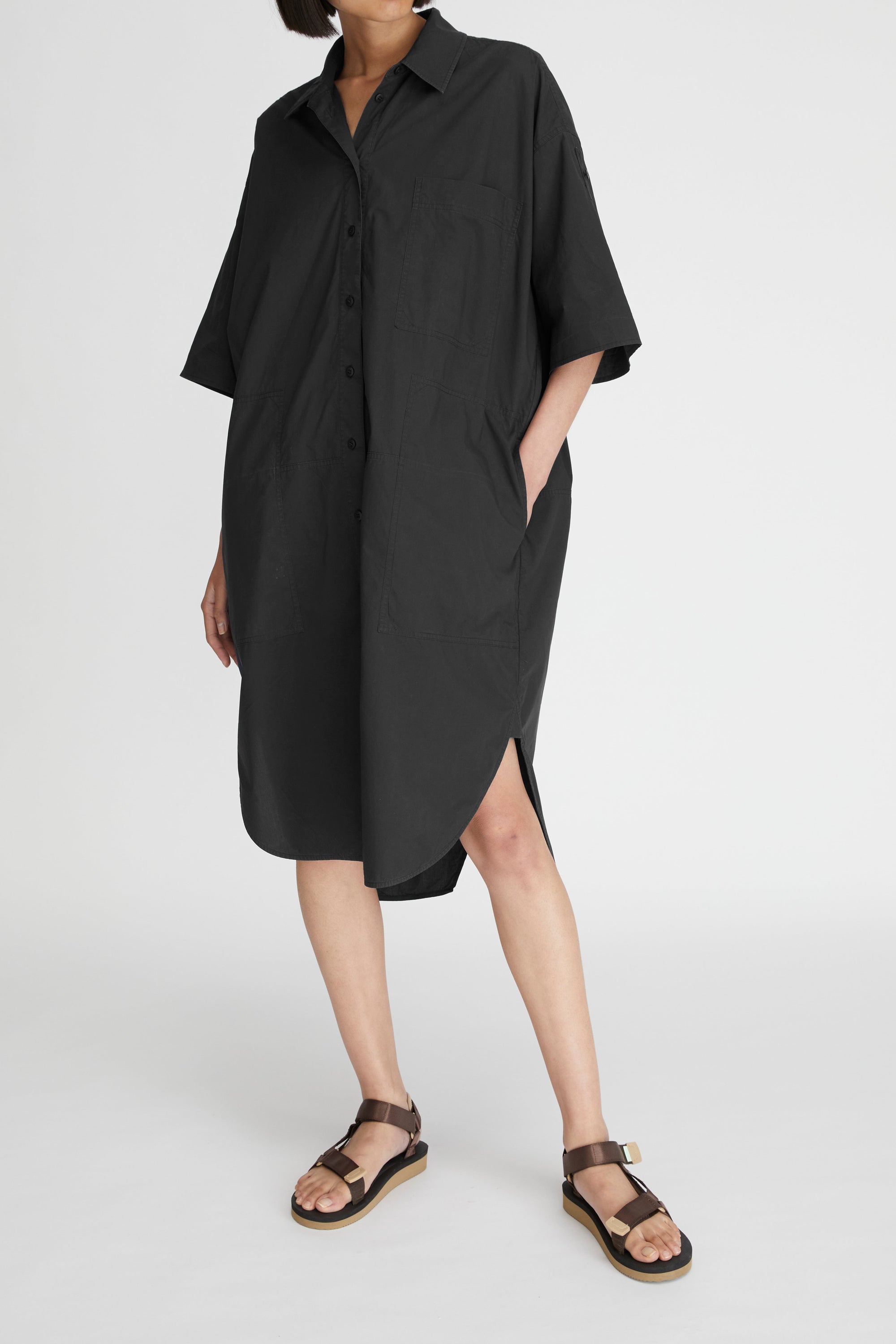 LM Poplin Short Sleeve Shirt Dress Black